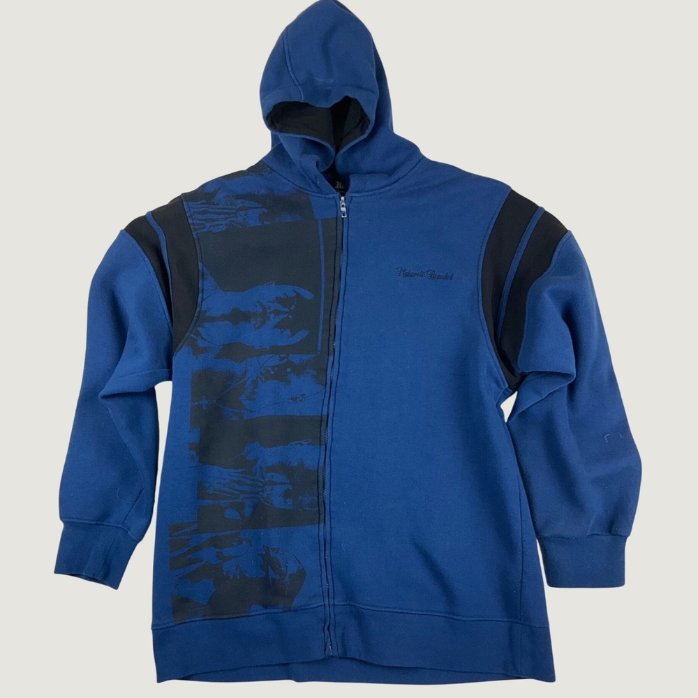 Makaveli Mens Blue Black Graphic Full Zip Hoodie Sweatshirt Medium RN59123 Tupac
